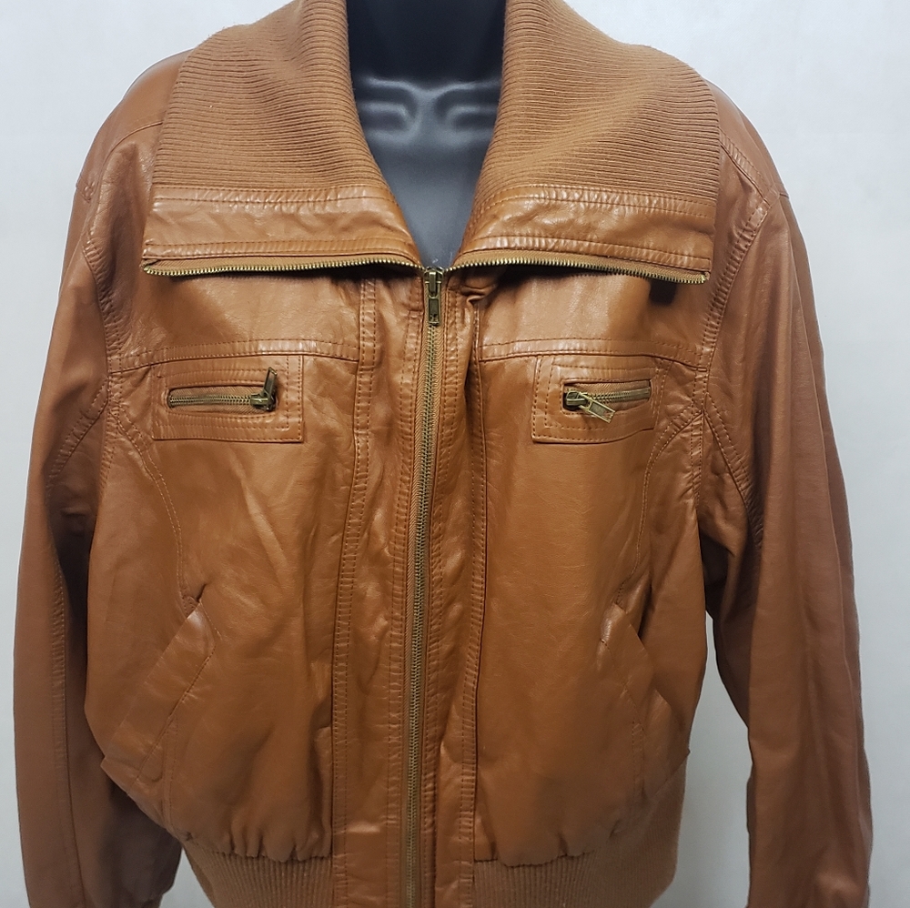 Tan Leather Bomber Jacket